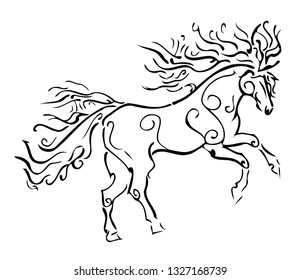 Horse standing swirl ornament, art vector tatoo decoration