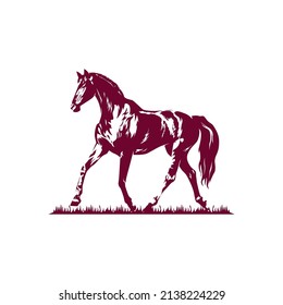 Horse Standing Walking on Grass Animal Farm Wildlife Silhouette Engraving Style