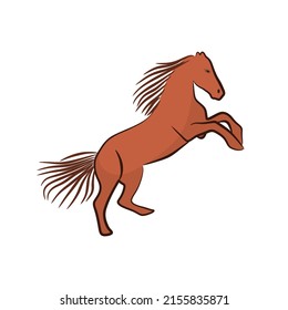 the horse stands on its hind legs. Horse illustration in modern vector style isolated on white background.