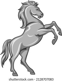 The horse stands on its rack in gray tones in a vector design on an isolated background