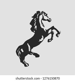  The horse stood on its hind legs. Silhouette of the animal in jump. Isolated flat icon. Vector illustration.