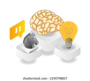 Horse strategy and brain ideas in isometric and flat illustration