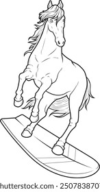 Horse Surfer Surfboard Animal Vector Graphic Art Illustration