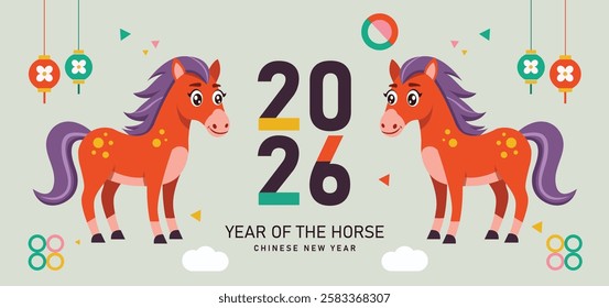 Horse is a symbol of the 2026 Chinese New Year. Lunar new year of horse 2026. Vector illustration of Zodiac Sign for lunar calendar. Year of horse cover, poster and sale banner. Chinese zodiac horse