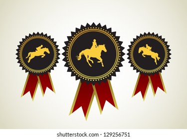 Horse Symbol Award Rosette Red Ribbon Icon Set