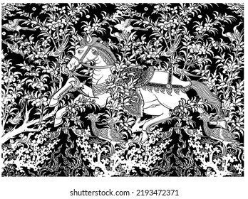horse in Thai traditional painting vector