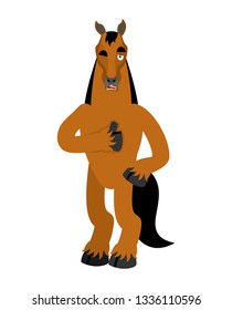 Horse thumbs up and winks. Steed happy emoji. hoss Vector illustration