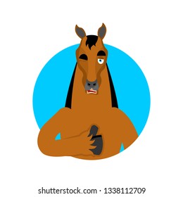 Horse thumbs up and winks. Steed happy emoji. hoss Vector illustration
