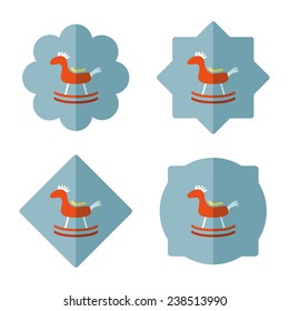 Horse toy flat icon, vector frames collection