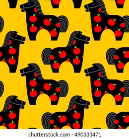 Horse toy seamless pattern. Childrens equine dapple ornament. Kids background. Texture of fabric for children. vintage fun. Retro plaything
