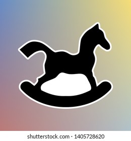 Horse toy sign. Black icon in white shell at pastel color background. Illustration.