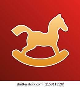 Horse toy sign. Golden gradient Icon with contours on redish Background. Illustration.
