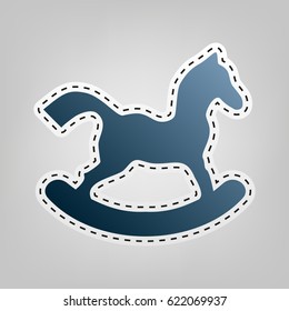 Horse toy sign. Vector. Blue icon with outline for cutting out at gray background.