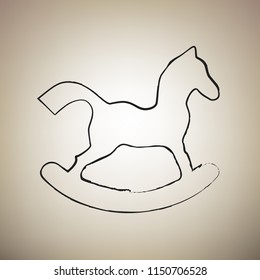 Horse toy sign. Vector. Brush drawed black icon at light brown background.