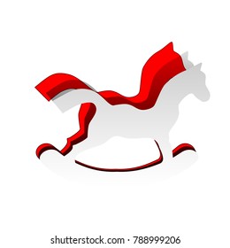 Horse toy sign. Vector. Detachable paper icon with red body stock. Isolated.