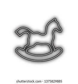 Horse toy sign. Vector. Double contour black icon with soft shadow at white background. Isolated.