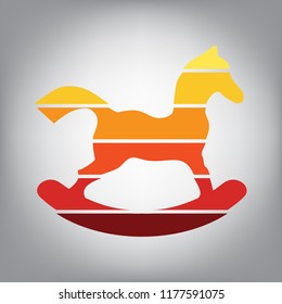 Horse toy sign. Vector. Horizontally sliced icon with colors from sunny gradient in gray background.