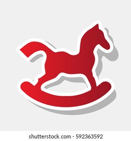 Horse toy sign. Vector. New year reddish icon with outside stroke and gray shadow on light gray background.