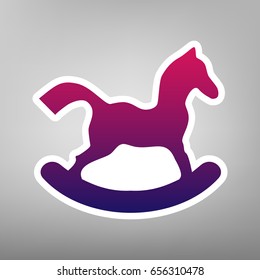 Horse toy sign. Vector. Purple gradient icon on white paper at gray background.