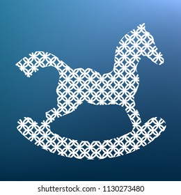 Horse toy sign. Vector. White textured icon at lapis lazuli gradient background.