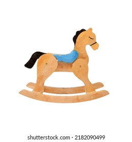 Horse toy vector isolated on white background Wooden swing Retro decoration for child room Vintage style art for logo greeting card and design