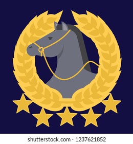 Horse training concept, horse profile with a golden wreath around its head, vector illustration