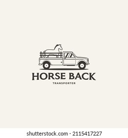 Horse transported on truck pickup logo icon sign vector illustration