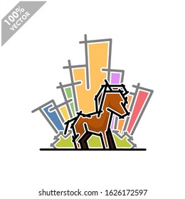 Horse with tree and building background safari zoo logo vector	