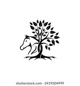 Horse tree nature art silhouette logo design icon element vector