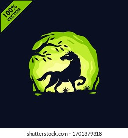Horse with tree and sky background safari zoo logo vector	