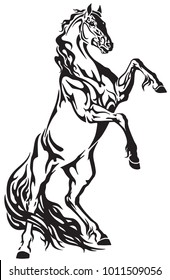 horse tribal tattoo. Stallion rearing up . Black and white vector illustration