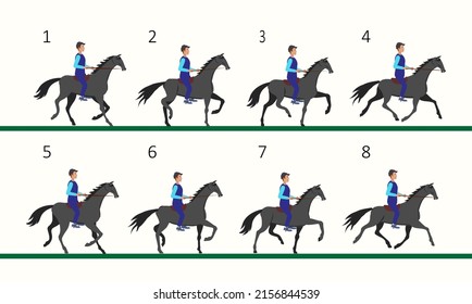 The horse is trotting. Animation of a horse with a rider. Horseback Riding.