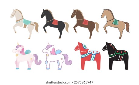 Horse, Unicorn and Dalarna Horse Icon Set