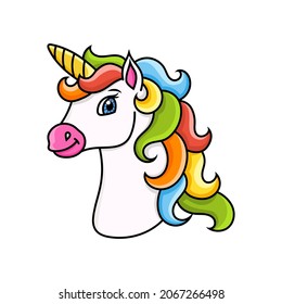 Horse unicorn head. Cartoon character. Colorful vector illustration. Isolated on white background. Design element. Template for your design, books, stickers, cards, posters, clothes.