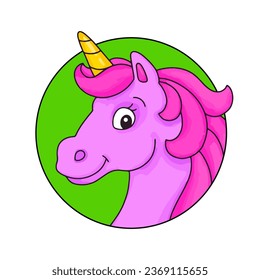 Horse unicorn head. Cartoon character. Colorful vector illustration. Isolated on white background. Design element. Template for your design, books, stickers, cards.