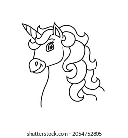 Horse unicorn head. Coloring book page for kids. Cartoon style. Vector illustration isolated on white background.
