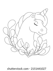 Horse unicorn head. Coloring book page for kids. Cartoon style character. Vector illustration isolated on white background.