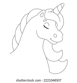 Horse unicorn head. Coloring page for kids. Digital stamp. Cartoon style character. Vector illustration isolated on white background.