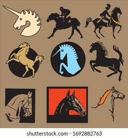 Horse, unicorns silhouette, fine vector   art design, screen printing.

