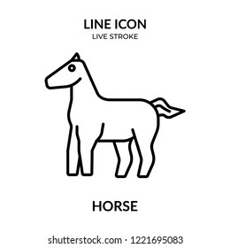 horse vector, animal line icon with live stroke,  Flat design