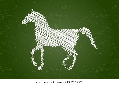Pferdevektorkreide-Effekt-Silhouette, Draufsicht auf das Pferdeprofil, Silhouette von Nutztieren, weiße Farbe einzeln auf Kreidebrett, Konzept für das Zeichnen von Kindern