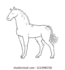 Horse vector doodle animal of Eastern astrological calendar black outline on white background.