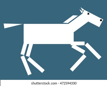 Horse vector - geometric animal design. Galloping white horse.
