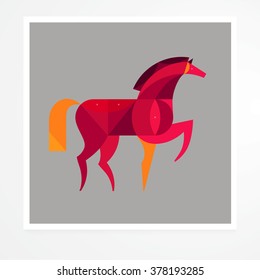 Horse. Vector Geometric Animals. Geometric Red Horse Poster