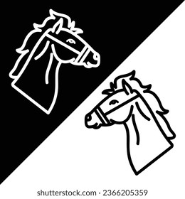 Icono del vector del caballo, icono de estilo lineal, de la colección de iconos de la cabeza animal, aislado en fondo negro y blanco.