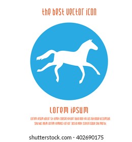 Horse vector icon. Running horse round blue white symbol logo isolated.