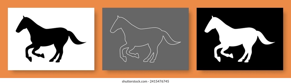Horse vector illustration set. Abstract style. Horse, picture, outline, silhouette, linear. Isolated collection of horses images for creating logos, web design, print products and more.
