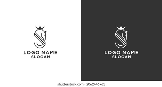 horse vector logo crowned with letter S