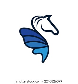 Horse vector logo design, wings, abstract art