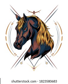 horse vector logo illustration with sacred symbol. logo horse